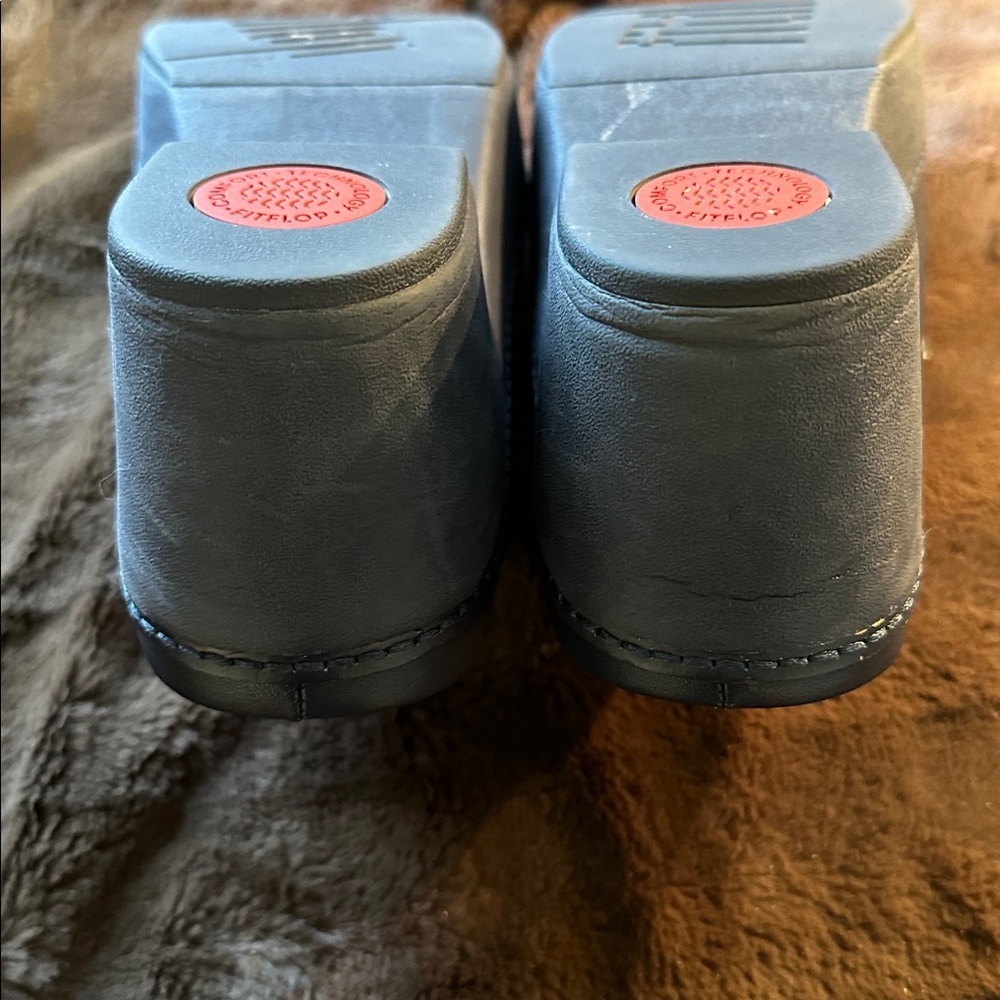 Fitflop Pilar Leather Platform Navy Mules with Buckle - Picture 9 of 12